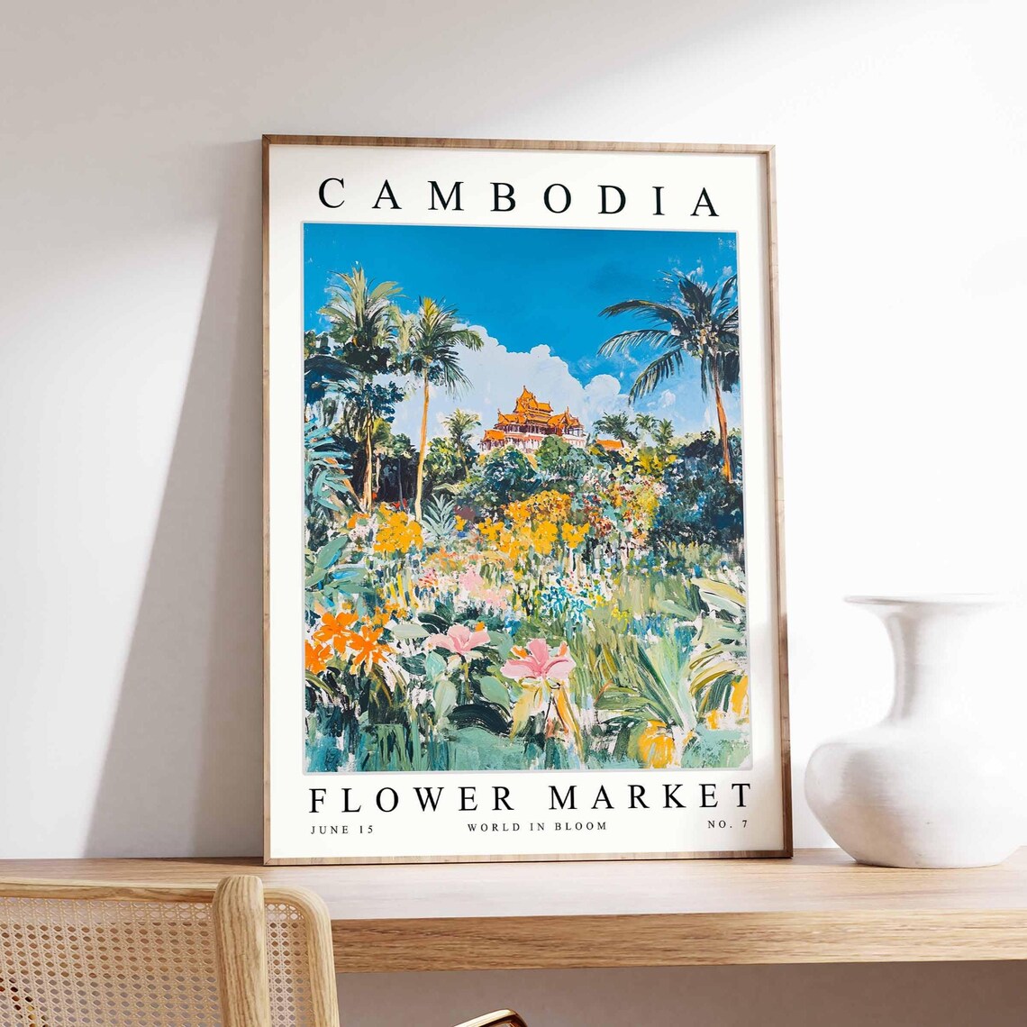 Cambodia Flower Market Golden Temple Flower Meadow Palms Art Poster