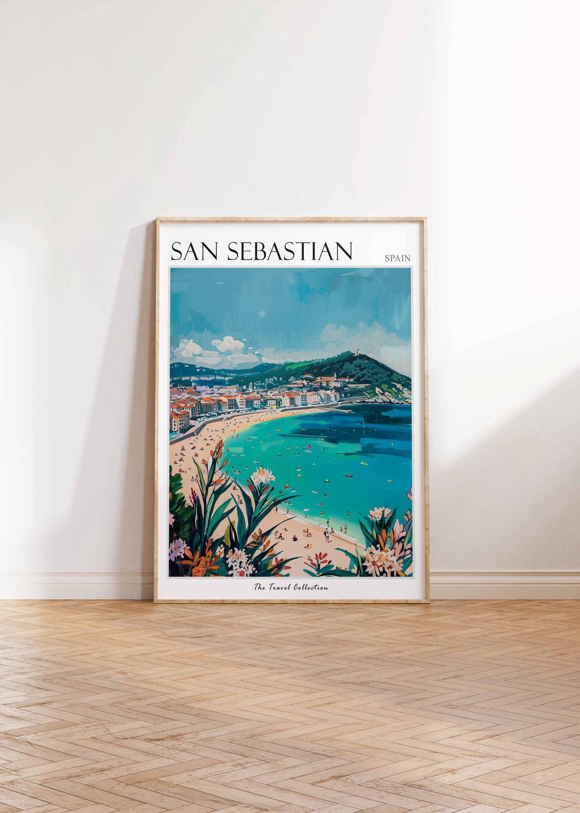 San Sebastian Spain Crescent Bay Beach Illustrated Travel Poster Art - Image 2