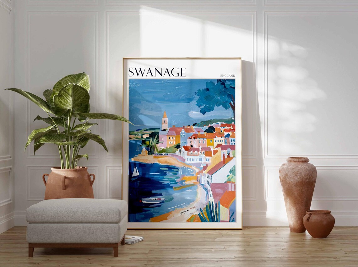Swanage England Charming Seaside Town with Church Spire and Bay Poster - Image 2