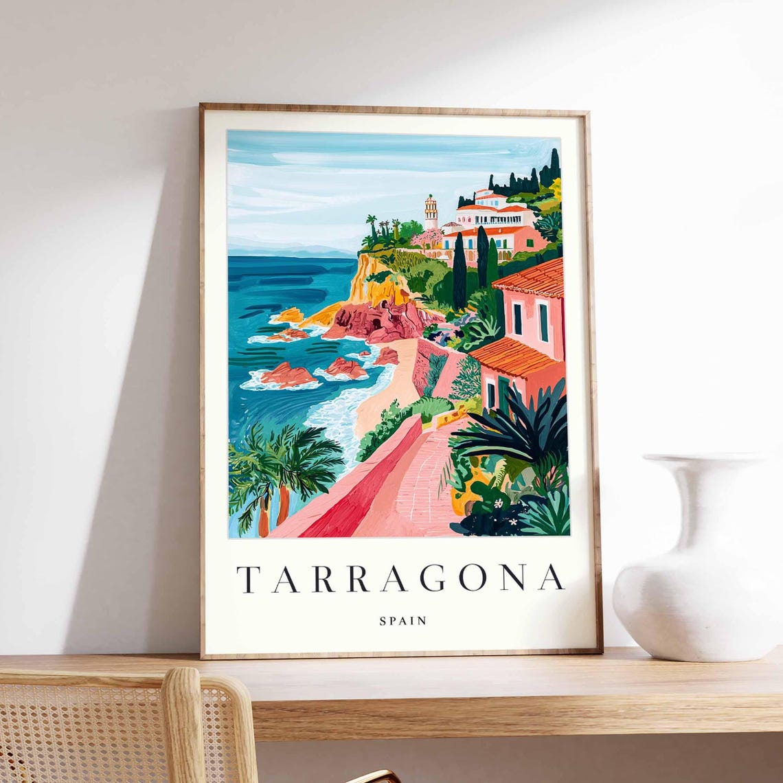 Tarragona Spain Charming Seaside Cliff Path Village View Poster