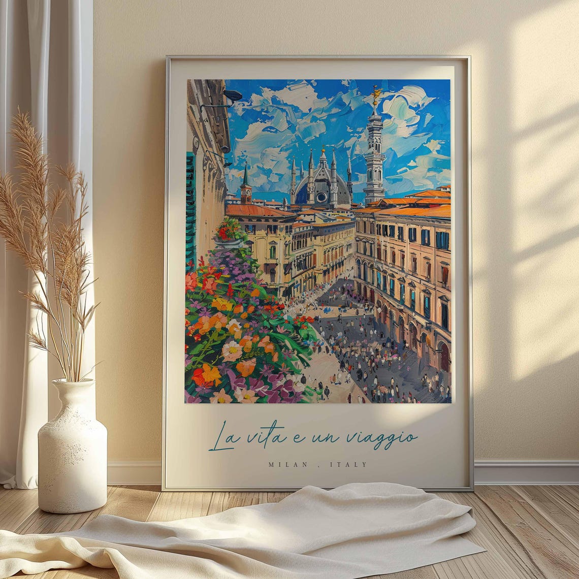 Milan Duomo Flower Balcony View Vivid Sky Italy Travel Poster - Image 2