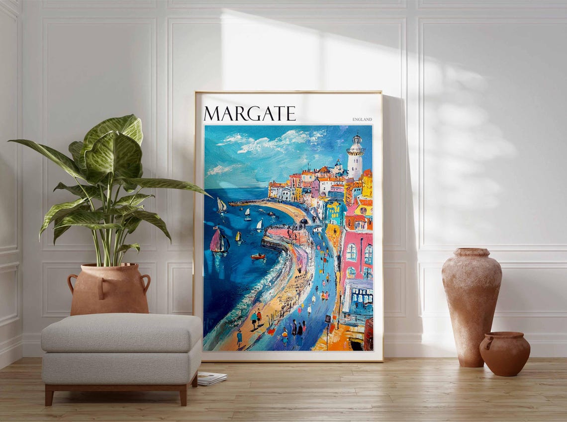 Margate England Lighthouse Sailboats Beach Seafront Art Poster - Image 3