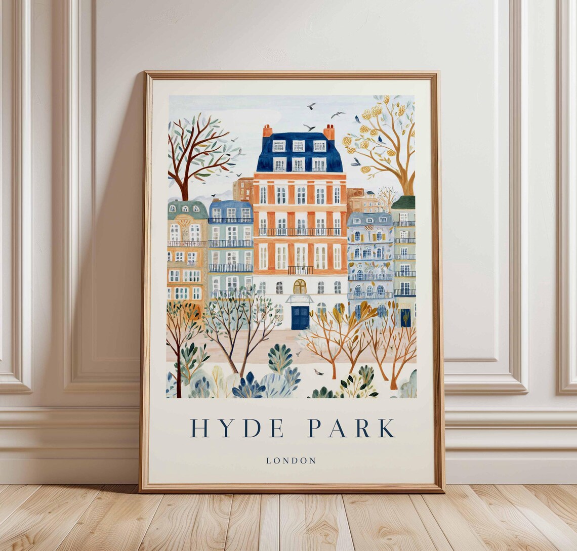 Hyde Park London Colorful Townhouse Facades Autumn Street Poster