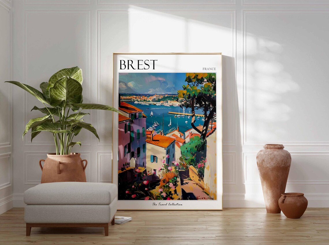 Brest France Harbor Oil Painting Sailboats Coastal Travel Poster - Image 3