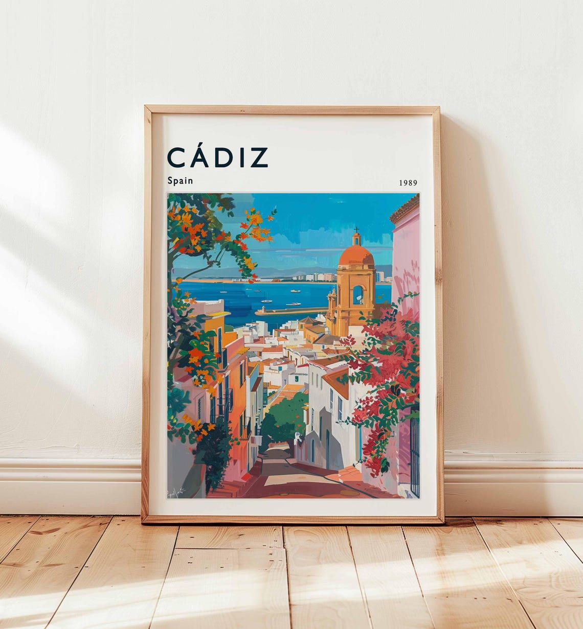 Cadiz Spain 1989 Poster with Bell Tower Over Old Town Rooftops