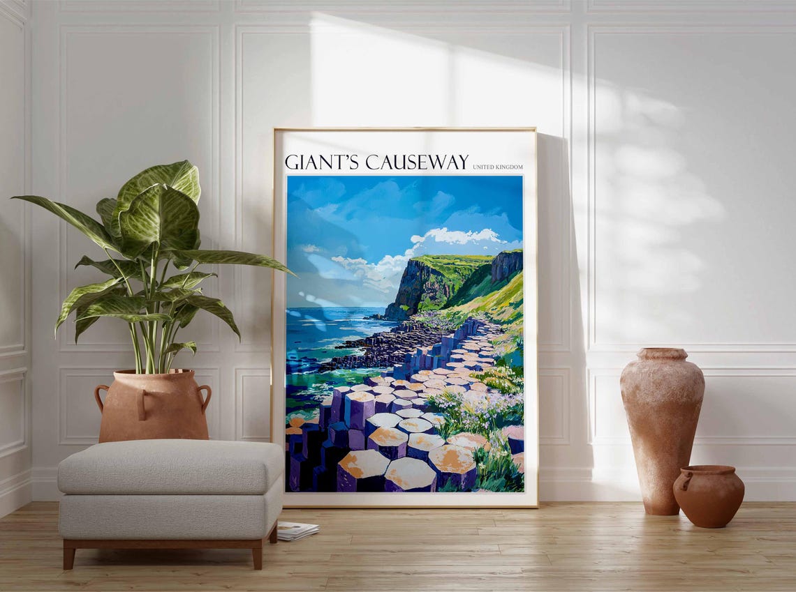 Giants Causeway Poster England Travel Print Giants Causeway Travel Art Giants Causeway Wall Art England Travel Giants Causeway Art - Image 2