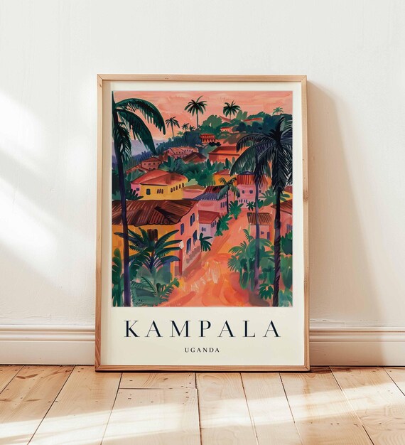 Kampala Uganda Golden Hour Palm Silhouettes Hillside Street Art Print