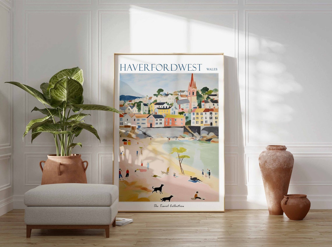 Haverfordwest Poster Haverfordwest Travel Print Wales Travel Poster Welsh Decor Tropical Decor Sea Print Haverfordwest Travel Poster - Image 3