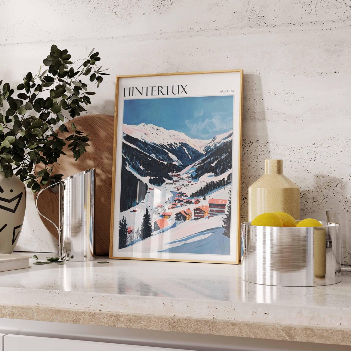 Hintertux Austria Painterly Orange Roofed Ski Village Travel Poster - Image 2