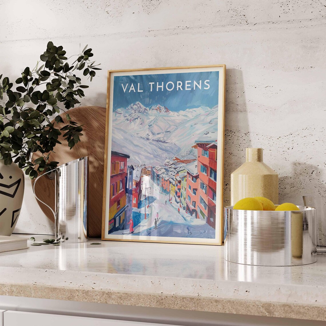 Val Thorens France Colorful Village Street Skiers Peak Poster - Image 2