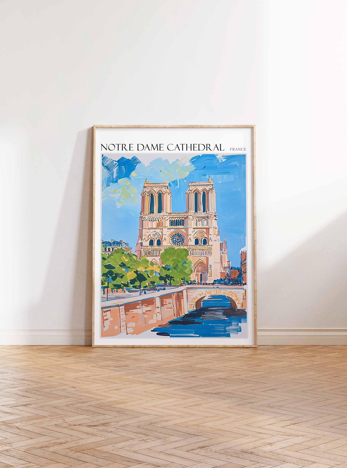 Notre Dame Cathedral Poster Notre Dame Cathedral Travel Print France Travel Poster Tropical Decor Travel Gift Floral Print - Image 2