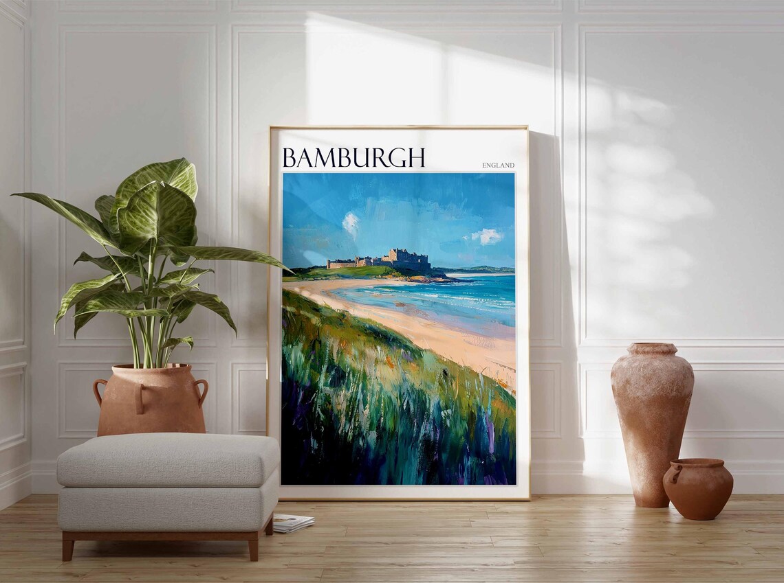 Bamburgh Poster Northumberland Poster England Travel Poster Coastal Wall Art Uk Home Decor Bamburgh Travel Print Bamburgh Wall Decor - Image 3