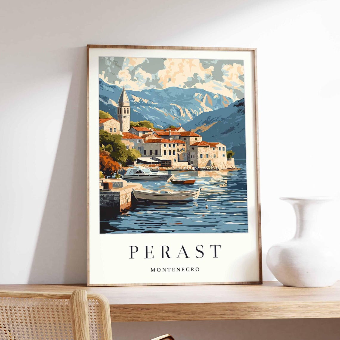 Perast Montenegro Harbor Boats Stone Waterfront Old Town Poster