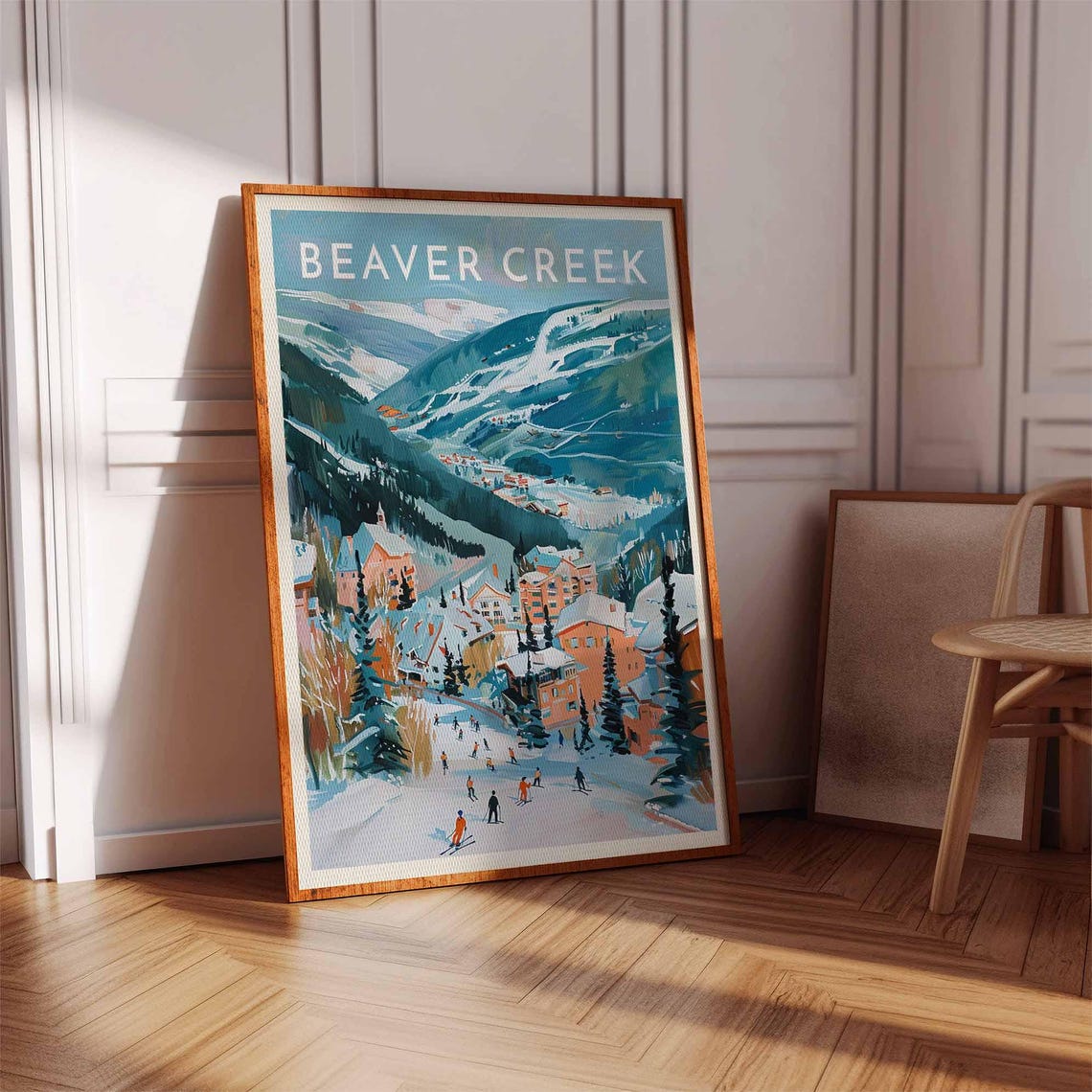 Beaver Creek Colorado Teal Mountain Valley Ski Poster with Skiers - Image 2