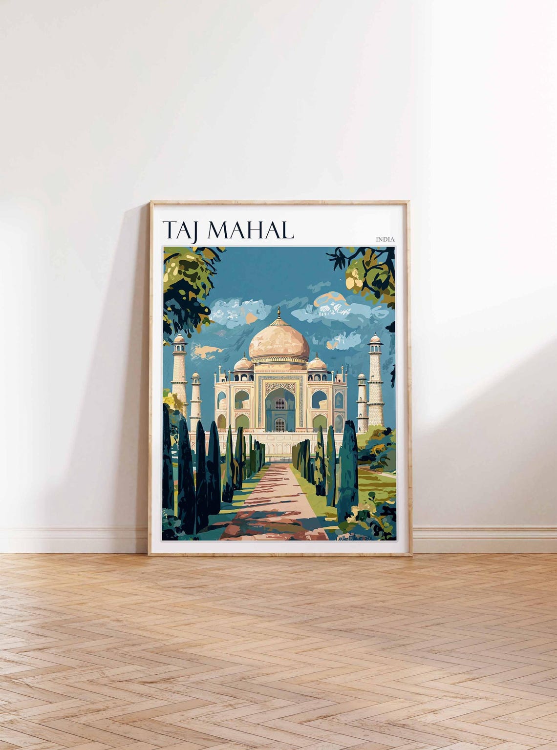 Taj Mahal India Blue Sky Cypress Lined Path Travel Art Poster - Image 2