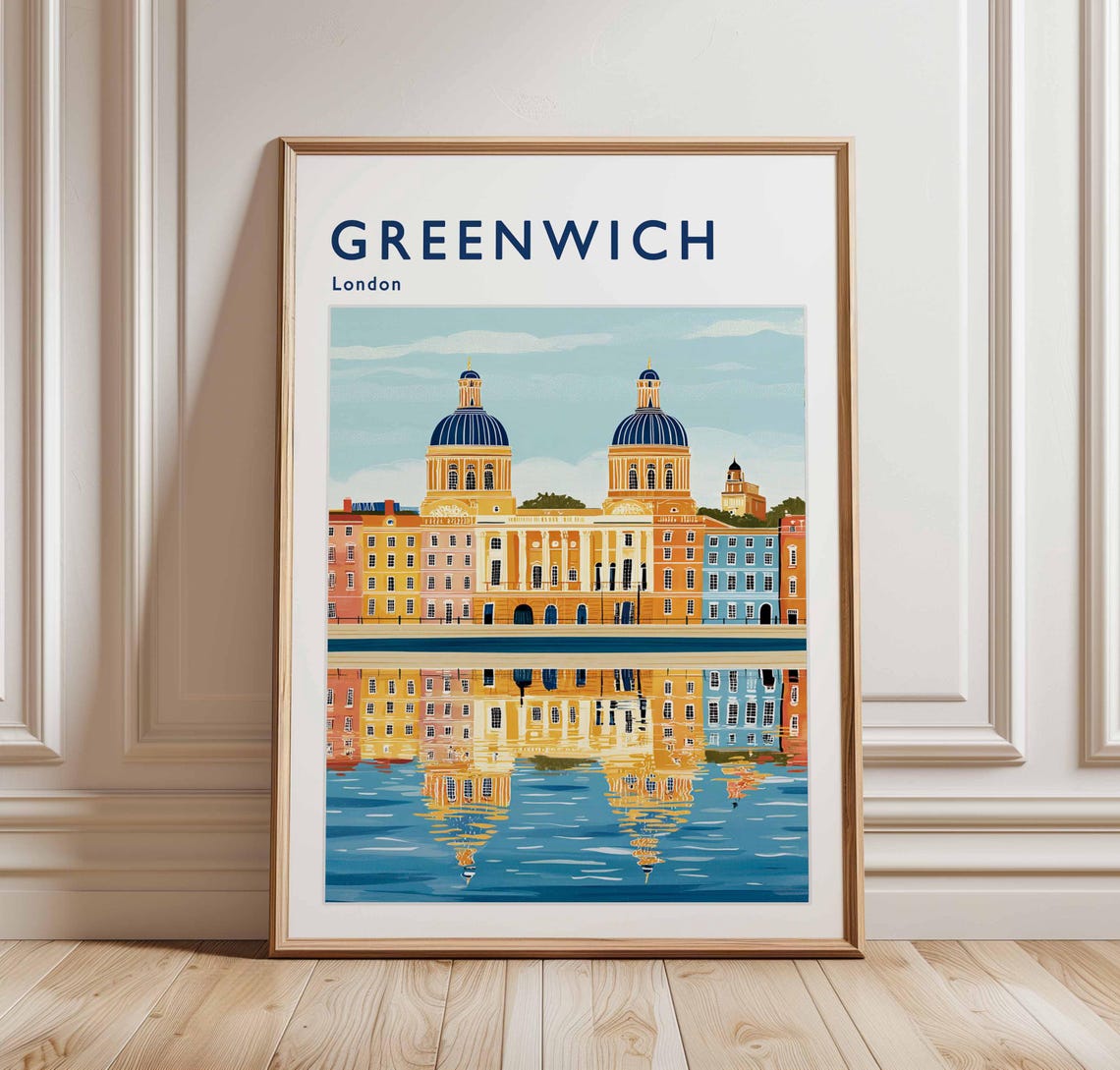 Greenwich London Travel Poster Naval College Reflection On Thames