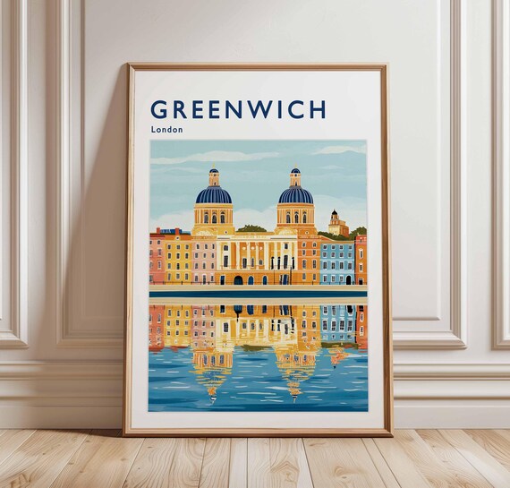 Greenwich London Travel Poster Naval College Reflection On Thames