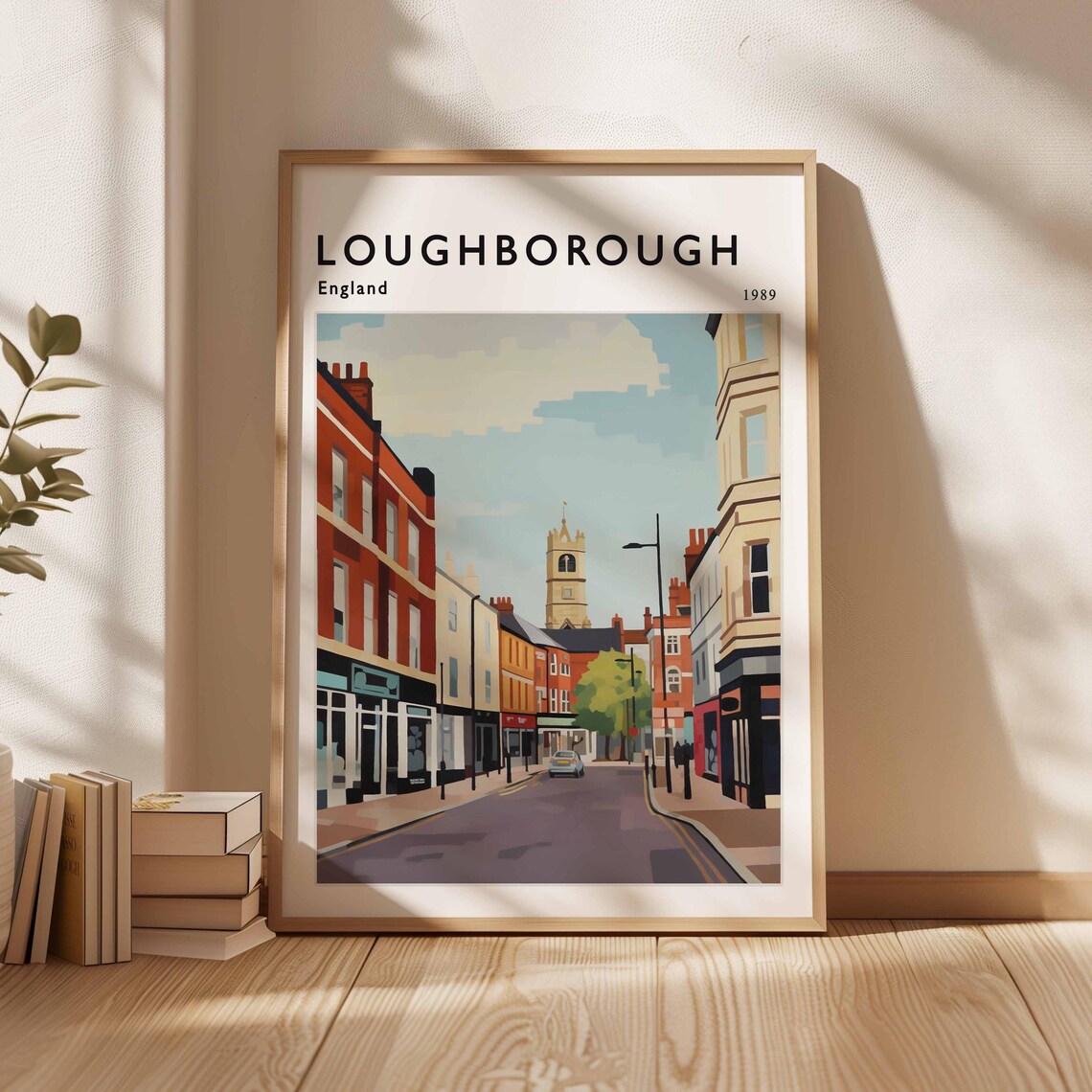 Loughborough England 1989 Charming High Street Shopping Scene Poster