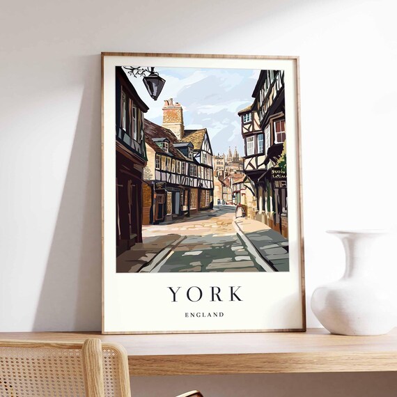 York England Historic Old Town Street Minster View Travel Art Poster