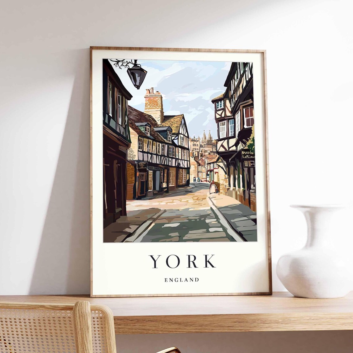 York England Historic Old Town Street Minster View Travel Art Poster