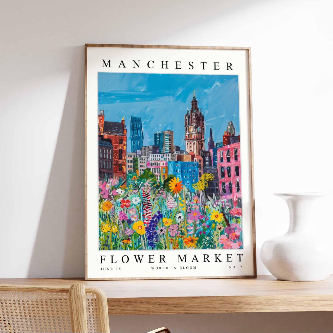 Manchester Flower Market World In Bloom No 7 Teal Sky City Poster