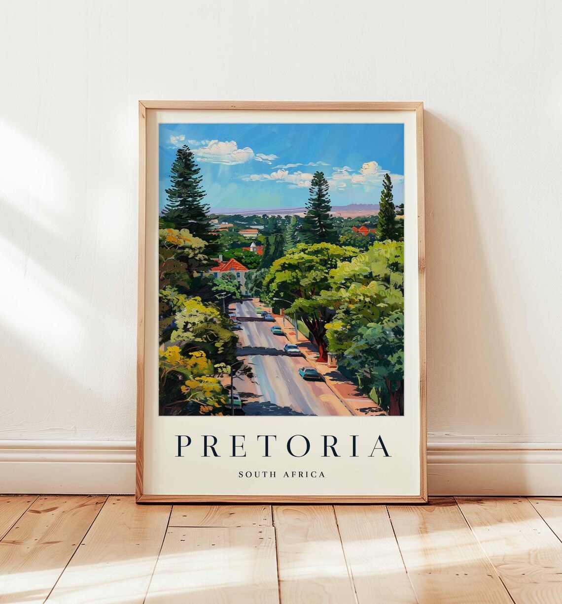 Pretoria South Africa Green Tree Lined Street Scene Travel Poster