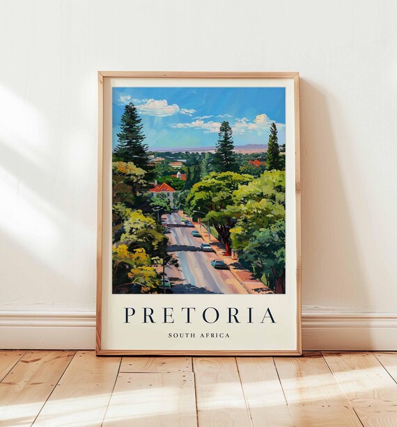 Pretoria South Africa Green Tree Lined Street Scene Travel Poster