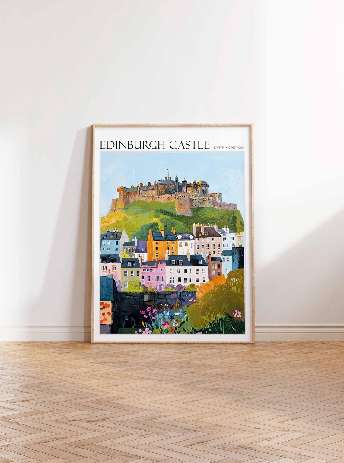 Edinburgh Castle United Kingdom Pastel Terraced Houses Floral Poster - Image 3