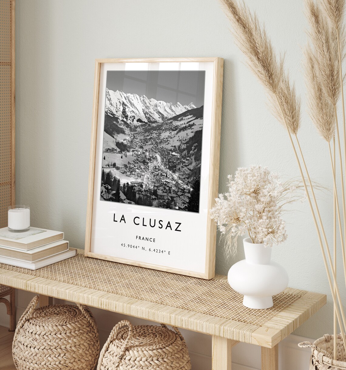La Clusaz France Snowy Alpine Village Photo Monochrome Poster - Image 2