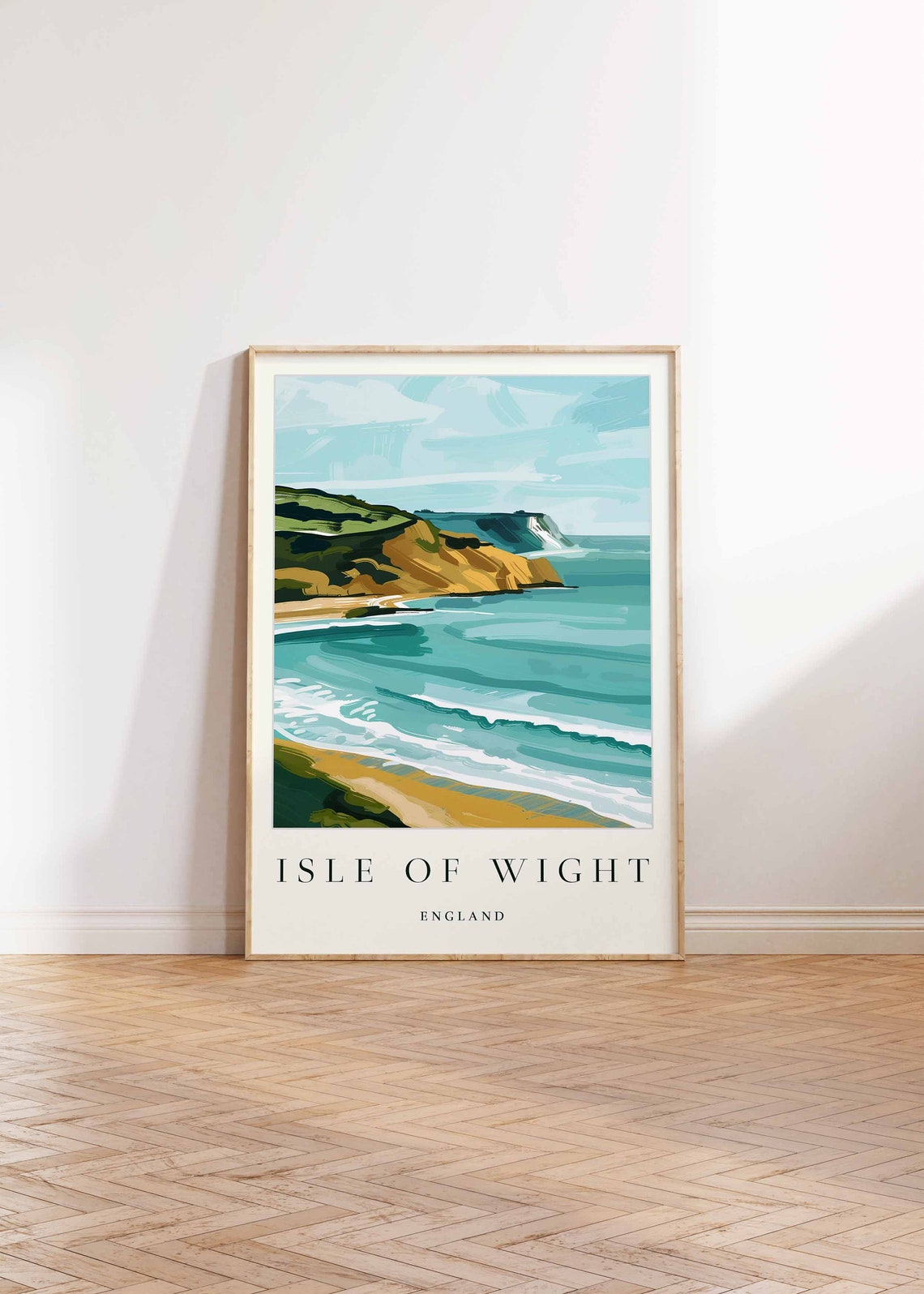 Isle Of Wight England Teal Waves Ochre Cliffs Coastal Travel Poster - Image 2