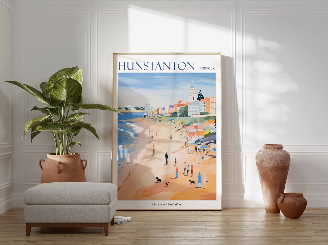 Hunstanton Norfolk Sandy Beach Dogs Church Town Scene Poster - Image 3