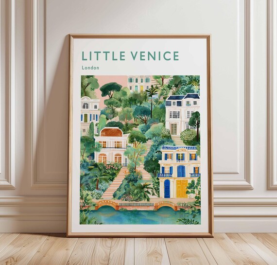 Tranquil Little Venice London Watercolor Canal Terrace Poster