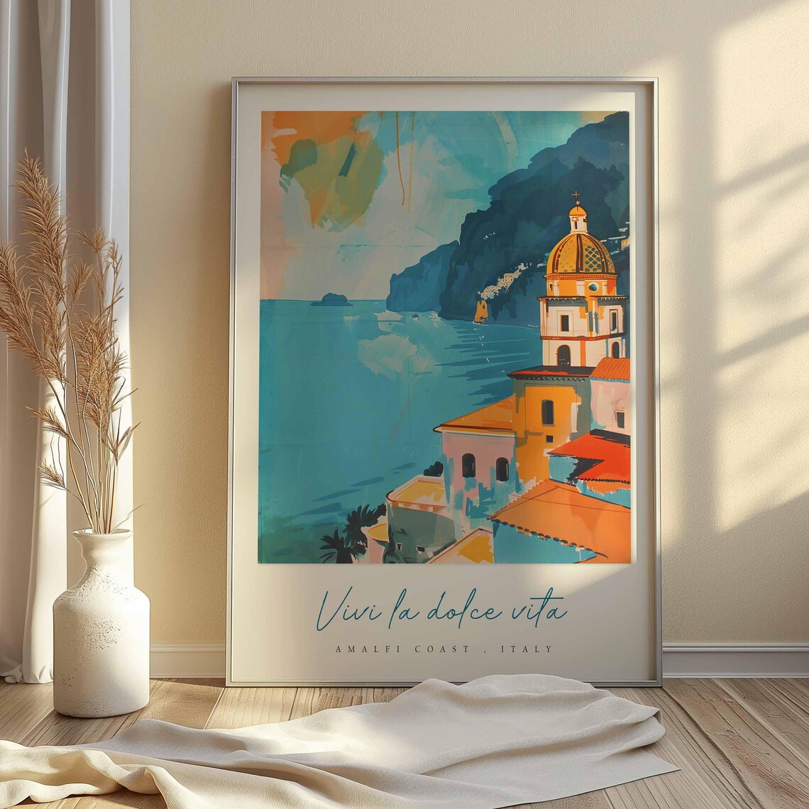 Amalfi Coast Domed Church Over Sea Cliffs Mediterranean Poster - Image 2