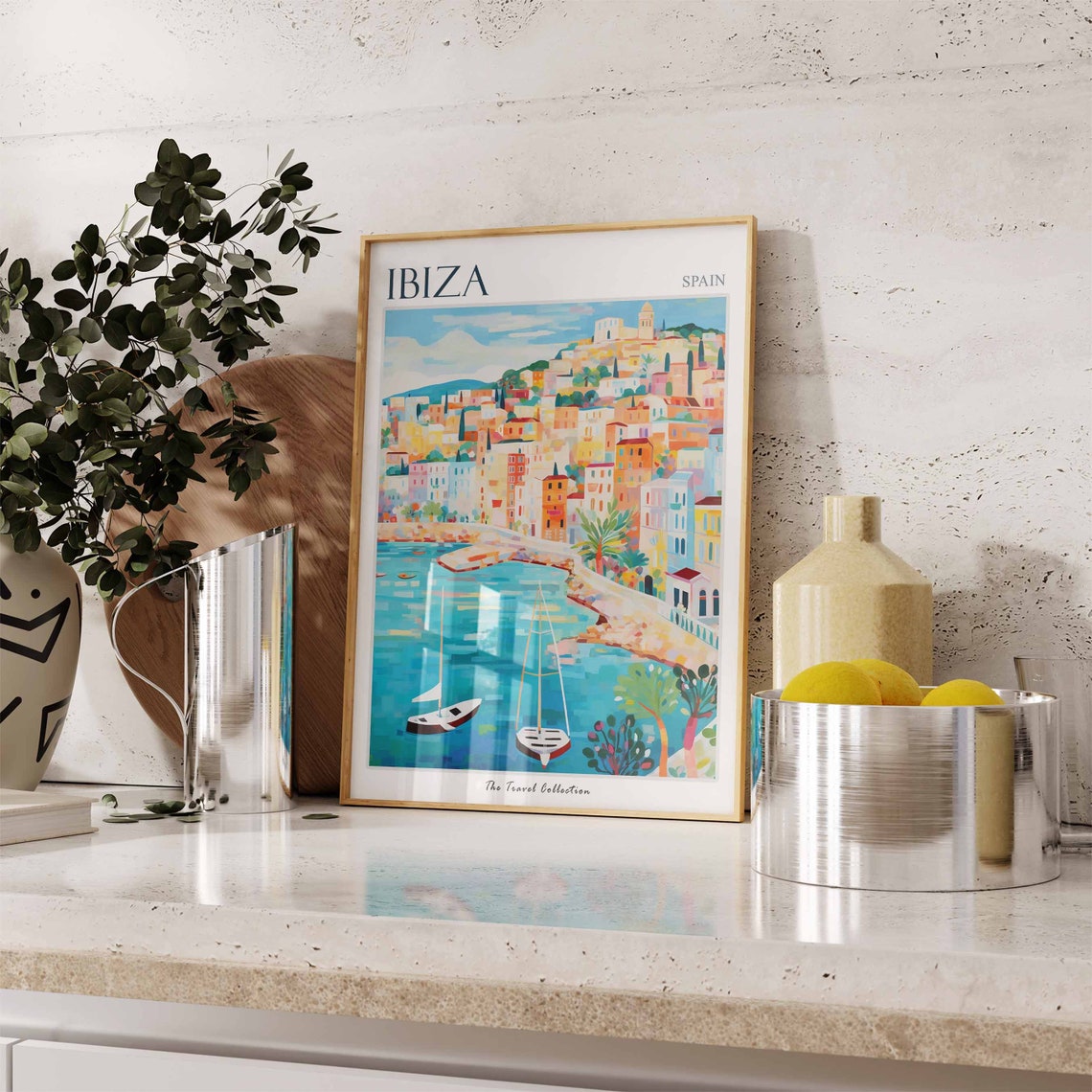 Ibiza Spain Hillside Old Town Harbor Painted Island Travel Poster - Image 3