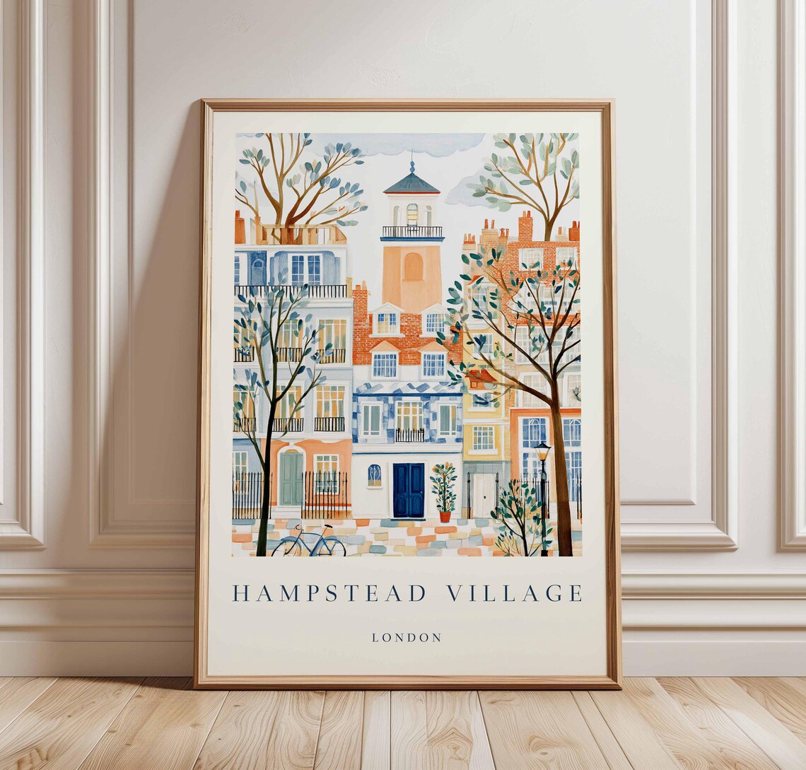 Hampstead Village London Townhouses With Tower Travel Poster