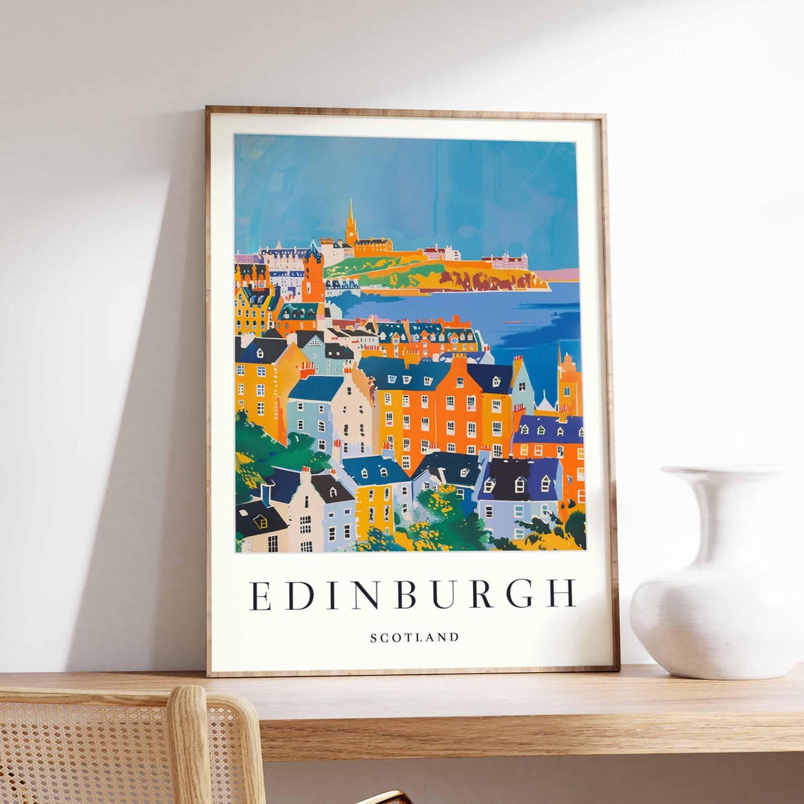 Edinburgh Scotland Castle View Travel Poster Harbor Cityscape