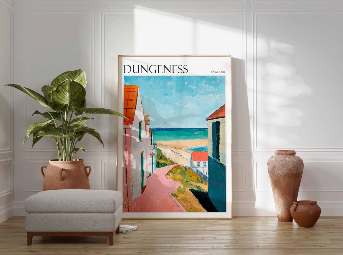 Dungeness England Pink Lane Between Pastel Seaside Cottages Poster - Image 3