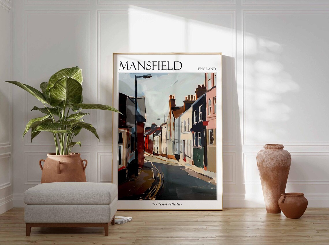 Mansfield England Terraced House Street Corner Colorful Art Poster - Image 2
