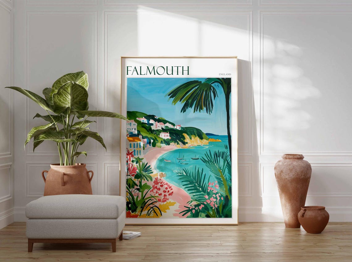 Falmouth Poster Cornwall Poster England Travel Poster Coastal Wall Art Uk Home Decor Falmouth Wall Decor Falmouth Wall Print Uk Art - Image 3