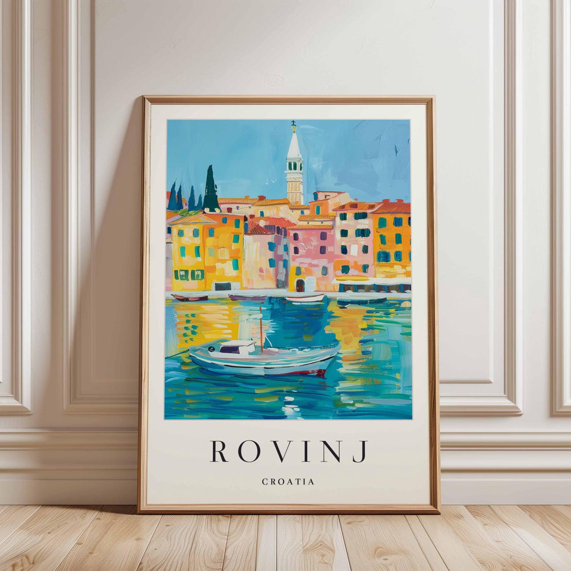 Rovinj Croatia Sailboat on Turquoise Waterfront Harbor Town Poster - Image 3