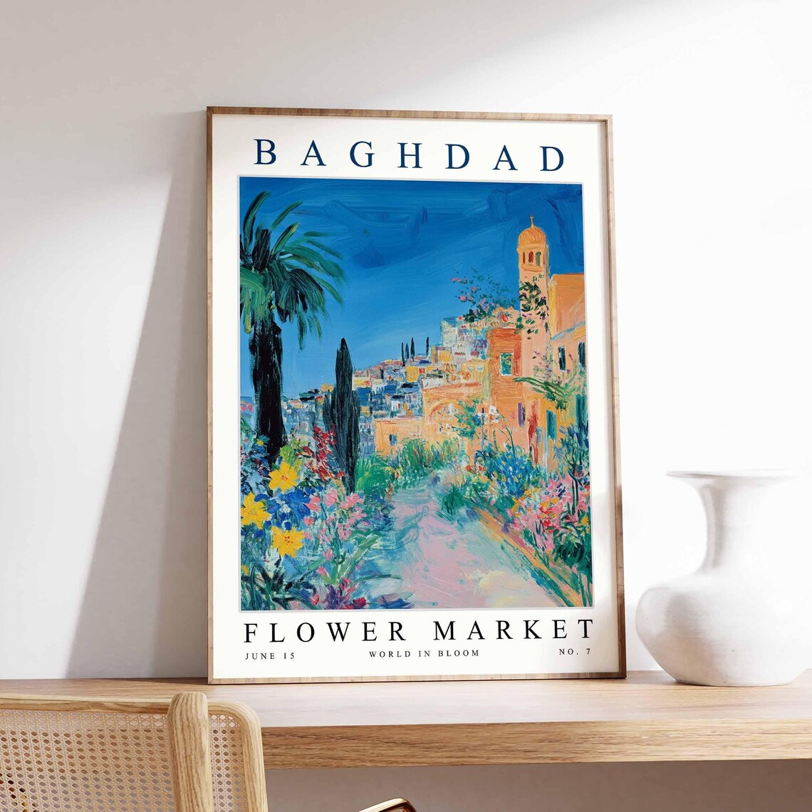 Baghdad Palm Garden Path Yellow Wildflowers Flower Market Poster