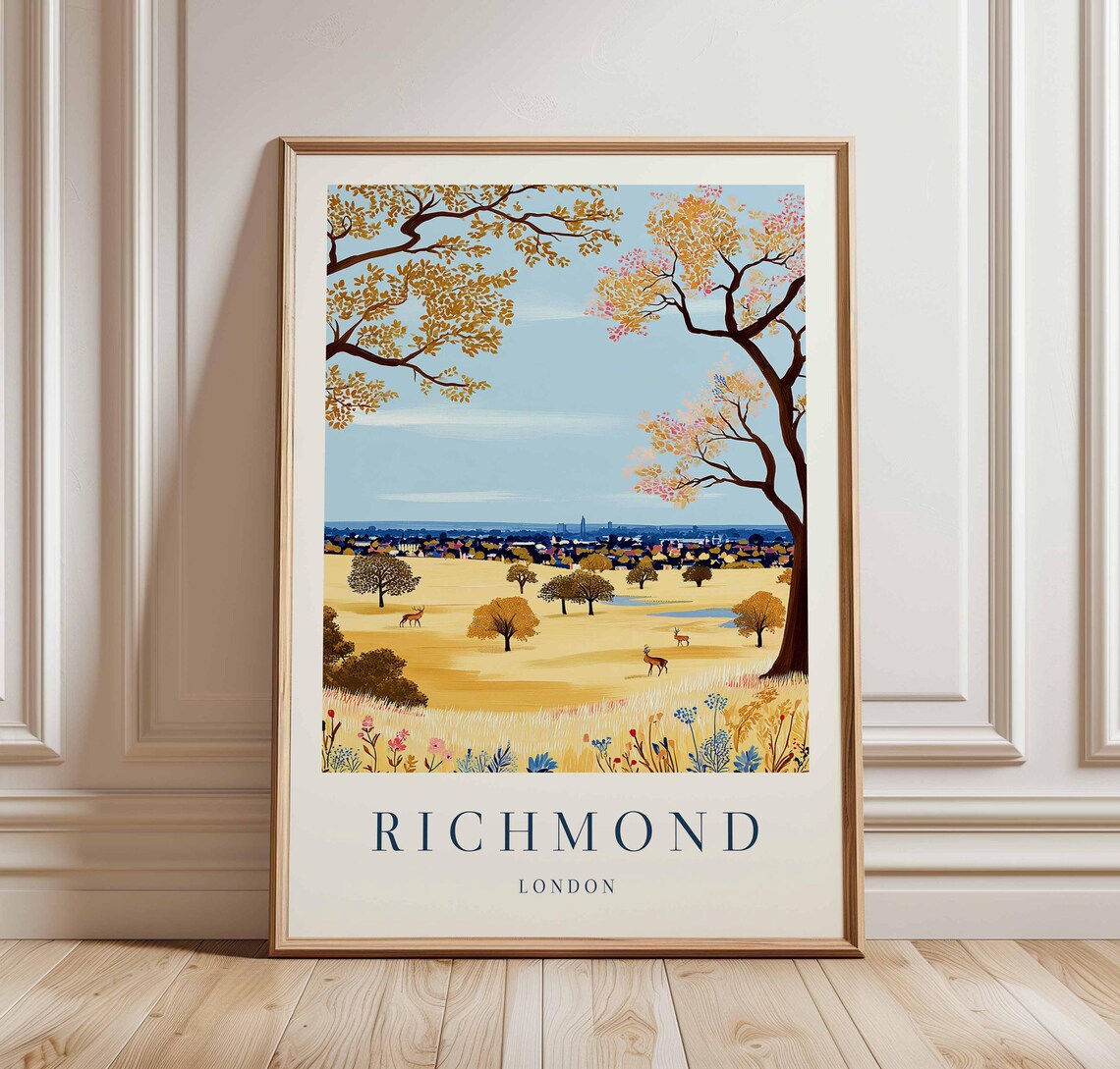 Richmond London Park Deer Autumn Meadow Nature Travel Wall Poster