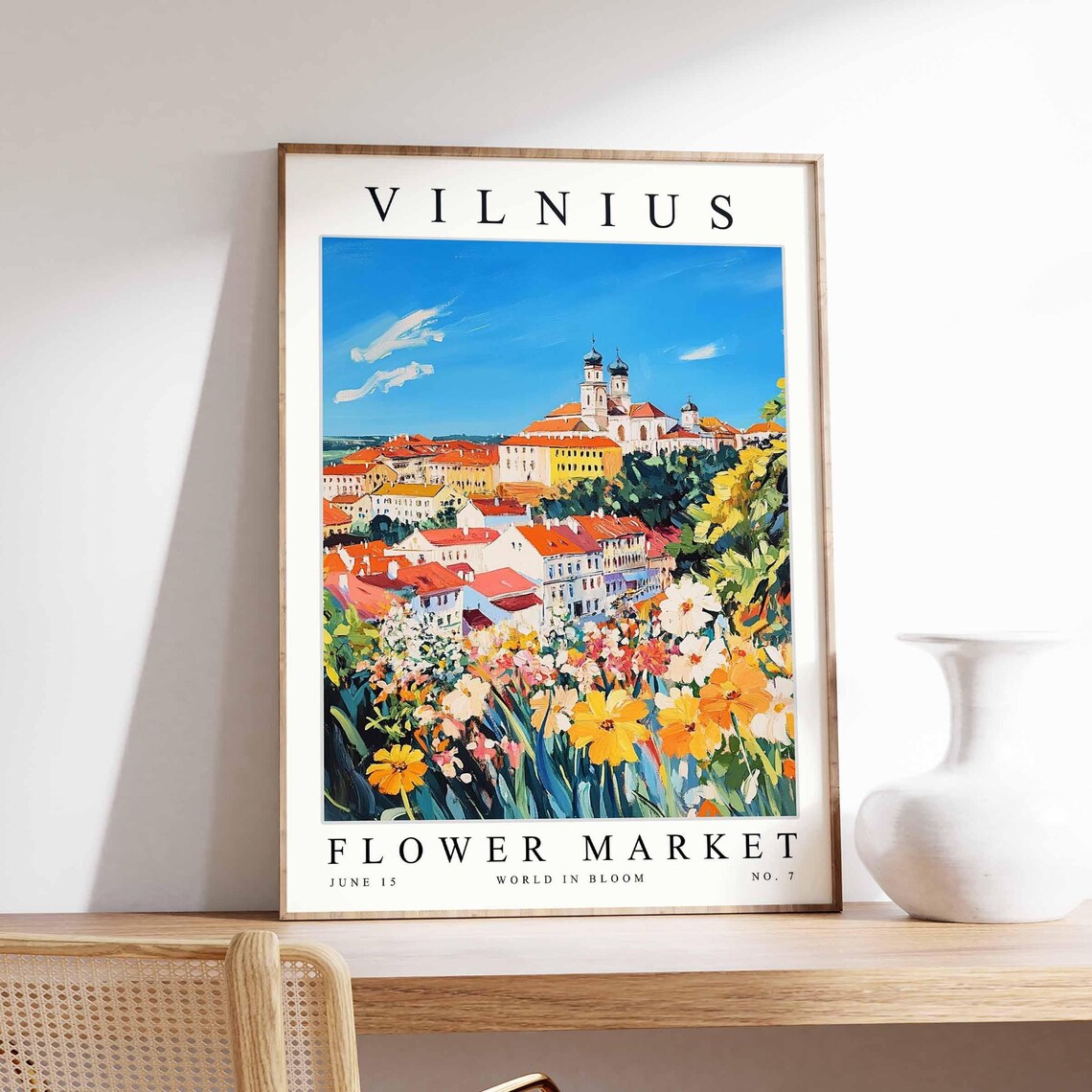 Vilnius Flower Market Twin Domed Church Cosmos Blooms Poster
