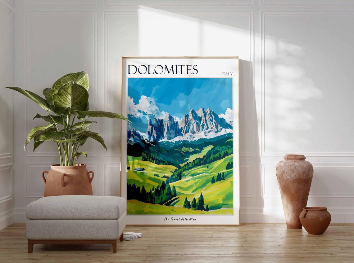 Dolomites Italy Jagged Peaks Alpine Valley Classic Travel Poster - Image 2
