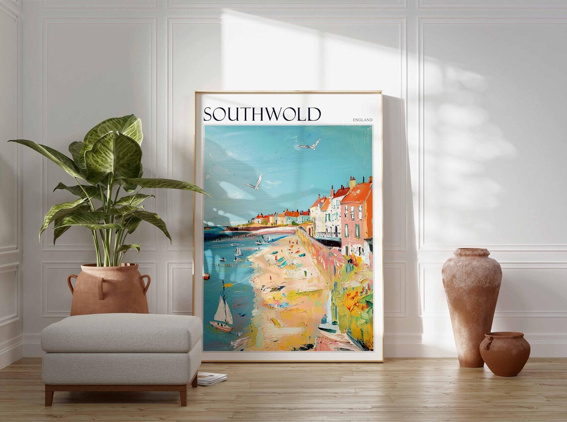 Southwold Beach Sailing Boats Seagulls Travel Poster England Coast - Image 2