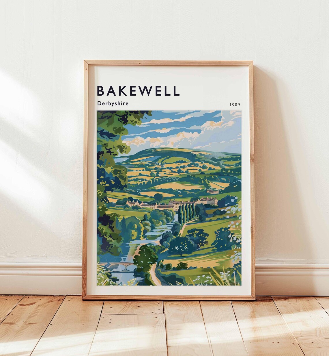 Bakewell Derbyshire 1989 Rolling Hills River Valley Vintage Travel Poster