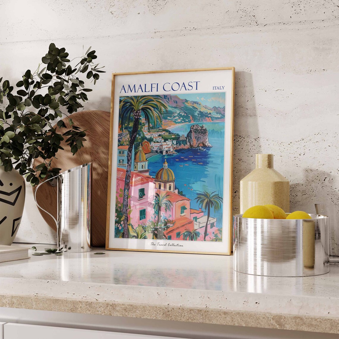 Amalfi Coast Poster Amalfi Travel Print Italy Travel Poster Tropical Decor Beach Art Travel Gift Floral Print Botanical Print - Image 2