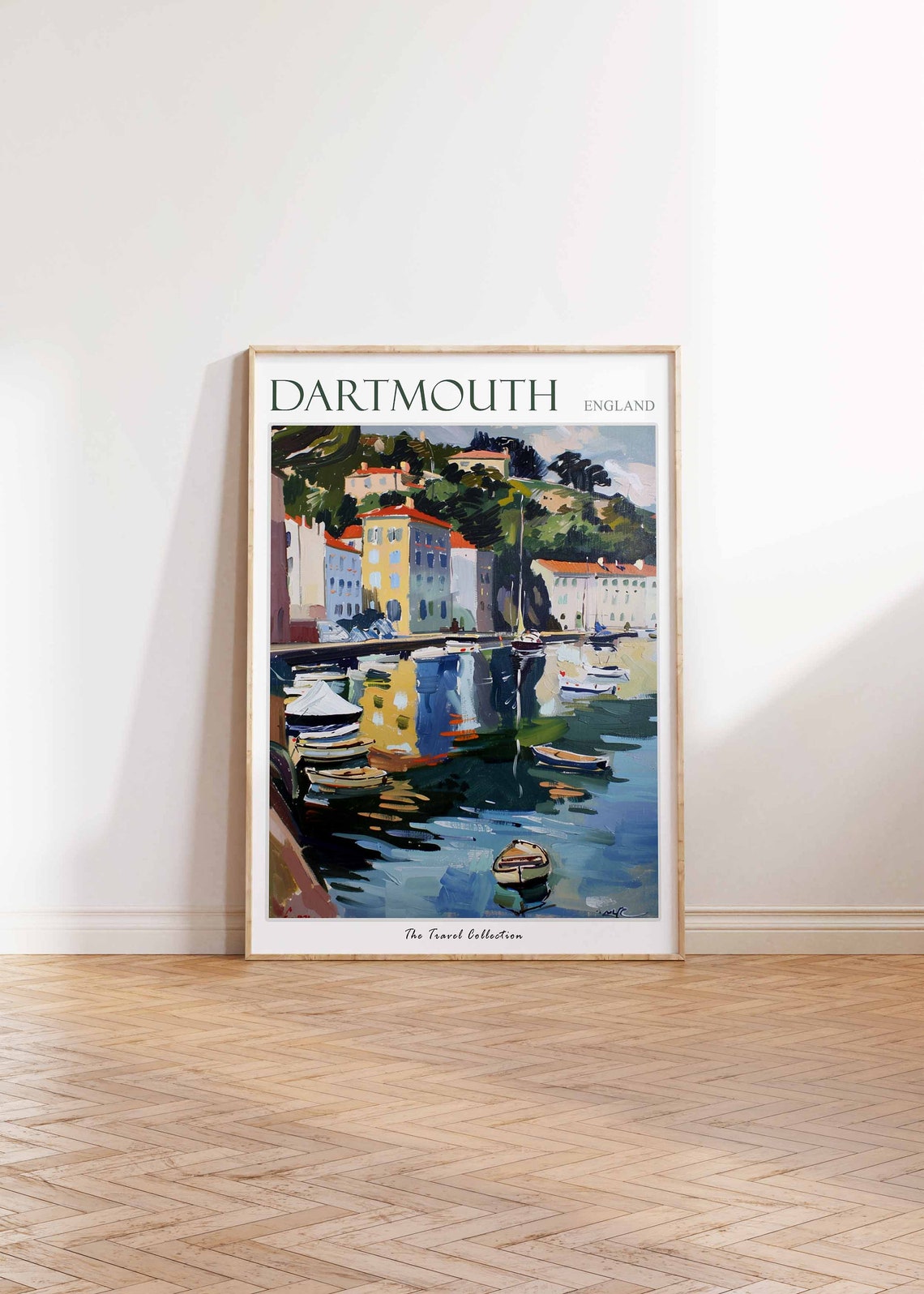 Dartmouth England Evening Harbor Reflections Illustrated Travel Poster - Image 2