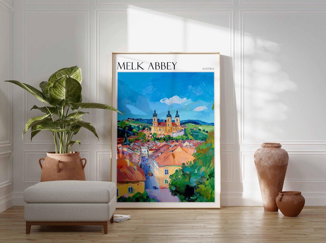 Melk Abbey Austria Old Town Street to the Towers Travel Poster - Image 3