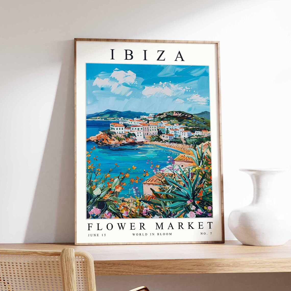 Ibiza Flower Market Red Cliffs Town Wildflower Foreground Art Poster
